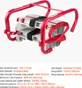 A folded emergency ladder with red metal frame and silver rungs, secured with straps, on a white background. Text details are below the product. Produktbild-Vorschau