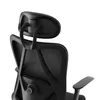 A close-up view of the back of a black ergonomic office chair, focusing on the headrest and upper back support. Anteprima dell’immagine prodotto