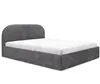 A gray upholstered bed frame with a white mattress on a white background. Produktbild-Vorschau
