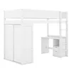A white loft bed with an integrated wardrobe and desk, shown against a white background. Podgląd zdjęcia produktu