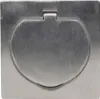 A close-up, top-down view of a closed, stainless steel electrical outlet cover. Náhled obrázku produktu