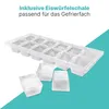 An ice cube tray and ice cubes are shown with text overlay. Produktbild-Vorschau