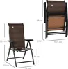 Two views of a brown polyrattan garden chair, one unfolded and one folded, with dimensions indicated by measurement lines and text. Voir les images du produit