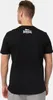 A man is shown from the back wearing a black t-shirt with a logo on the upper back. Produktbild-Vorschau