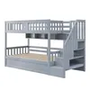 A grey bunk bed with stairs and storage shelves, shown from a side-diagonal angle against a white background. Produktbild-Vorschau