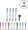 Four solar-powered garden lights with blue LED lights and a separate solar panel. Produktbild-Vorschau