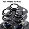 A close-up view of camera lens protectors for an iPhone 14 Plus, stacked on top of each other, with a hint of the phone's camera lenses visible below. Podgląd zdjęcia produktu