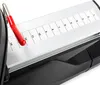 A close-up view of a recumbent exercise bike's measurement guide and lever. Produktbild-Vorschau