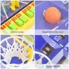 A collage of four close-up images showing different parts of a tabletop basketball game. Produktbild-Vorschau