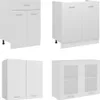 A collage of four different white kitchen cabinets. Produktbild-Vorschau