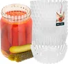 A jar of pickled red peppers and pickles next to a stack of white fermentation weights. Anteprima dell’immagine prodotto