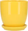 A yellow ceramic plant pot with a saucer on a white background. Náhled obrázku produktu