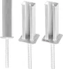 Three metal fence post holders with rebar anchors are displayed against a white background. Produktbild-Vorschau