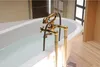 A close-up shot of a vintage-style bathtub faucet filling a bathtub with water. Náhľad obrázku produktu