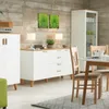 A modern dining room setting with a sideboard, a display cabinet, and a dining table with chairs. Náhled obrázku produktu