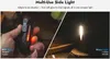 A collage showing a hand holding a small black flashlight with a red light and a close-up of the flashlight emitting a warm yellow light in a dark setting. Náhľad obrázku produktu