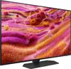 A television set displaying a colorful abstract image, placed on its stand. Produktbild-Vorschau