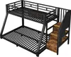 A black metal bunk bed with wooden steps. Anteprima dell’immagine prodotto