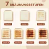 Seven slices of toast are shown, each representing a different browning level from 1 to 7. Voir les images du produit