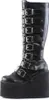 A black knee-high boot with multiple buckles and a thick platform sole, shown from the side against a white background. Náhled obrázku produktu