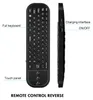 A remote control with a keyboard and touch panel is shown from the front and side, with labels indicating its features. Produktbild-Vorschau