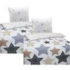 Hochwertige Biber Bettwäsche Baumwolle Sterne Blau Beige Produktbild-Vorschau 2