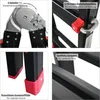 A collage of four close-up images showcasing different features of a black aluminum ladder. Produktbild-Vorschau