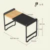A product image showing a microwave shelf with dimensions and included hooks. Produktbild-Vorschau