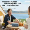 Two people are sitting outdoors by a lake, with a tent in the background. A portable speaker is on a table in front of them. Náhľad obrázku produktu