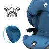 A close-up view of a blue car seat, with an inset showing a detail of the padding and an icon illustrating a child in a car seat with sound waves. Náhled obrázku produktu