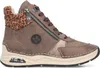A side view of a brown high-top sneaker with leopard print accents. Produktbild-Vorschau