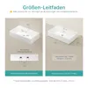 Diagrams and text illustrating dimensions and installation guidelines for a ceramic washbasin. Anteprima dell’immagine prodotto