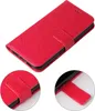 A red floral patterned flip cover for a smartphone, shown from a slightly elevated angle. Two close-up insets show the clasp and strap detail. Produktbild-Vorschau
