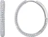 A pair of silver hoop earrings with white stones, shown against a white background. Voir les images du produit