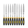 A set of 10 files with black and yellow handles are arranged in a row against a white background. Produktbild-Vorschau