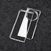 Two clear plastic phone cases are placed diagonally on a dark gray textured surface. Produktbild-Vorschau