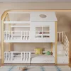 A children's bunk bed with a house-like design, complete with stairs and safety rails. Anteprima dell’immagine prodotto
