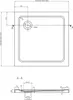 Technical drawing of a shower tray with dimensions and cross-section. Podgląd zdjęcia produktu