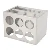 A stainless steel test tube rack with six circular holes. Náhľad obrázku produktu