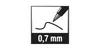 A graphic illustrating a pen tip drawing a line, with text indicating the line thickness. Voir les images du produit