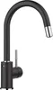 A black kitchen faucet with a flexible spout and a single lever handle. Náhľad obrázku produktu