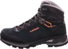 A side view of a black and gray hiking boot with orange accents. Voir les images du produit