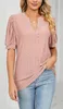 ASKSA Damen T-Shirt Puffärmel Aushöhlen Bluse V-Ausschnitt Produktbild-Vorschau 2