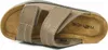 A close-up, angled view of a brown leather sandal with two straps. Produktbild-Vorschau