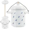 A white ceramic fermentation pot with blue floral motifs, shown with its lid and a wooden stick. Voir les images du produit