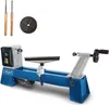 A wood lathe and its accessories are displayed against a white background. Produktbild-Vorschau