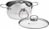 A stainless steel pot with a glass lid is shown against a white background. Produktbild-Vorschau