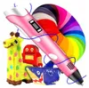 A pink 3D pen is shown with colorful filament and 3D printed objects like a giraffe, robot, and shark. Náhľad obrázku produktu