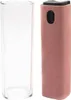 A clear glass bottle and a pink spray bottle are placed side-by-side on a white background. Produktbild-Vorschau