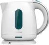 A white electric kettle with a teal water level indicator and teal accents on the lid and base. Produktbild-Vorschau